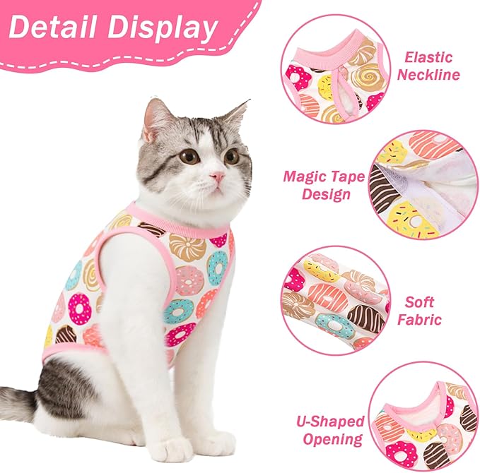 Coppthinktu Cat Recovery Suit Female Cats Onesie for Cats, Breathable Cat Surgery Suit for Surgical Abdominal Wounds Skin Diseases, Cute Kitten Spay Recovery Suit E-Collar Alternative Anti Licking