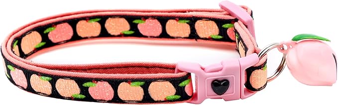 Peach Cat Collar with Bell | Safety Breakaway Collar | Adjustable Large Size or Kitten (Large(10lbs & Up), Black)