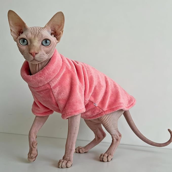 Sphynx Cat Clothes for Cats Only, Warm Sphynx Hairless Cat Clothes Sweaters, Soft Sphinx Cornish Rex and Devon Rex Outfits Costume Pajamas Apparel Christmas Holiday,Blush Pink,XL