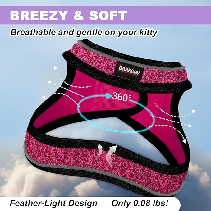Cat Harness and Leash Set,Escape Proof Kitten Harness,Step in Adjustable Soft Lightweight,Easy Control,Reflective Strips Comfortable for Walking Travel(Pink/Black,XXXS)
