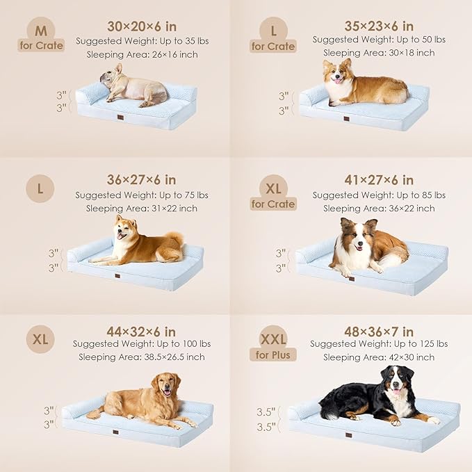 EHEYCIGA XL Dog Bed Memory Foam for Crate, Extra Large Dog Bed Orthopedic with Washable Removable Cover, Waterproof Pet Sofa Couch XLarge Size Dogs, 41x27x6.5, Washblue