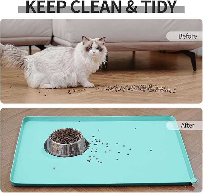 Reopet Waterproof Pet Feeding Mat, Non-Slip Silicone Placemats for Dog Cat Food and Water Bowl, High Raised Edges to Prevent Spills and Protect Floors