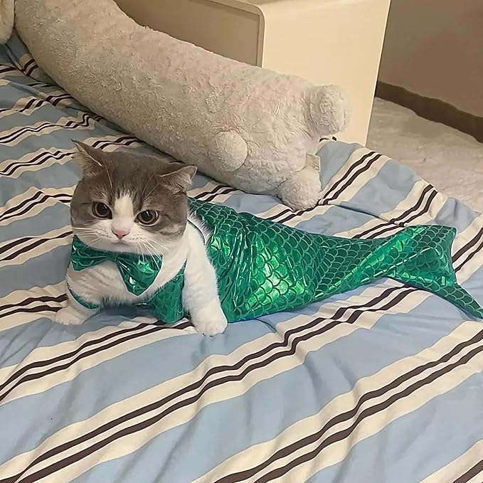 Generic cat Mermaid Costume, Mermaid Tail for Cats, Mermaid Tail Clothes Sequin Mermaid Dress, Comfortable & Soft Dog Outfit, Funny Pet Costumes for Cat and Dog, Medium, Green