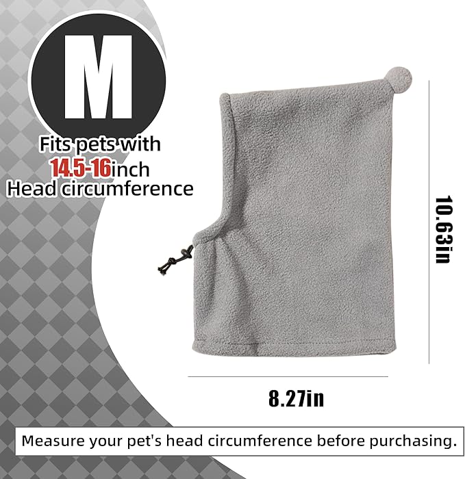 Pet Neck Warmer with Hat, Leopard Print, Adjustable Drawstring, Soft Polyester, for Dogs and Cats (Grey, Medium)