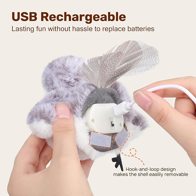 Potaroma Cat Toys 2 Pcs Flapping Sandpiper Pair-Mate, Lifelike Birds Chirp, Chargeable Touch Activated Kitten Fun Interactive Kitty Exercise with Catnip for All Breeds