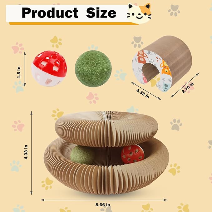 Kitty Kurlz Cat Toys Magic Organ Cat Scratcher Shape Shifting Cat Toy with Catnip Balls Cat Puzzle Toy Accordion Ultimate Interactive Kitten Toys for Indoor Cats
