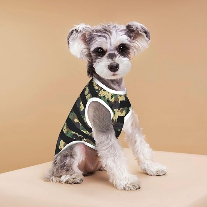 Camo American Flag Camouflage US Flag Dog Shirts Sleeveless Puppy Cotton T-Shirts Breathable Dog Clothes Pet Apparel Tank Top Pullover Doggy Cozy Canine Wear for Small Dogs Cats Grey Medium