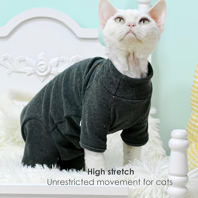 Sphynx Cat Sweater –Hairless Cats Shirt Pullover Kitten T-Shirts with Belly-Wrap Protection, Soft-Stretch Winter Clothes for Hairless Cats, Indoor Kitten Apparel (Dark Grey, XS)