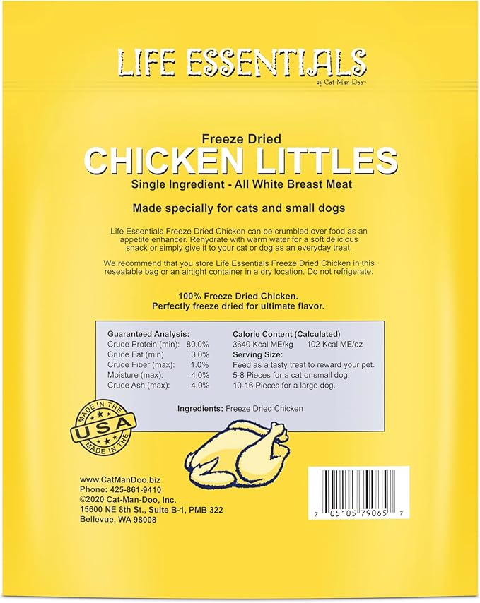 Life Essentials by Cat-Man-Doo | Chicken Littles - 6 Pack of 5oz Bags | Freeze Dried Chicken Cat & Dog Treats | Healthy, Single Ingredient, Training Treats, High Protein