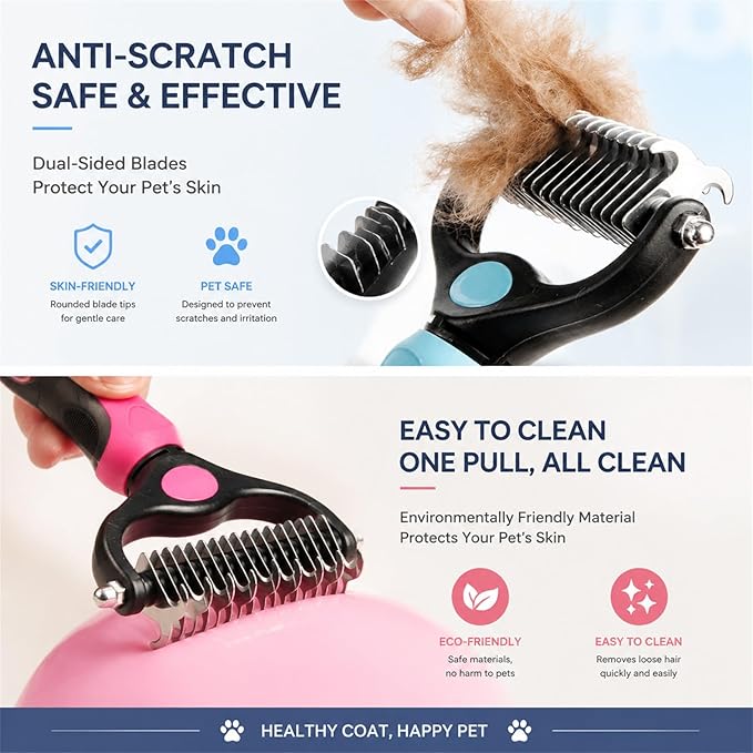 Vivanchor Pet Pro, Dual-Sided Pet Pro Grooming Tool, Cat Brush Rake and Long Haired Dog Brushes, Pets Knotter Dogs and Cats for Grooming Hair Pets Tools (Rose red A, 1PCS)