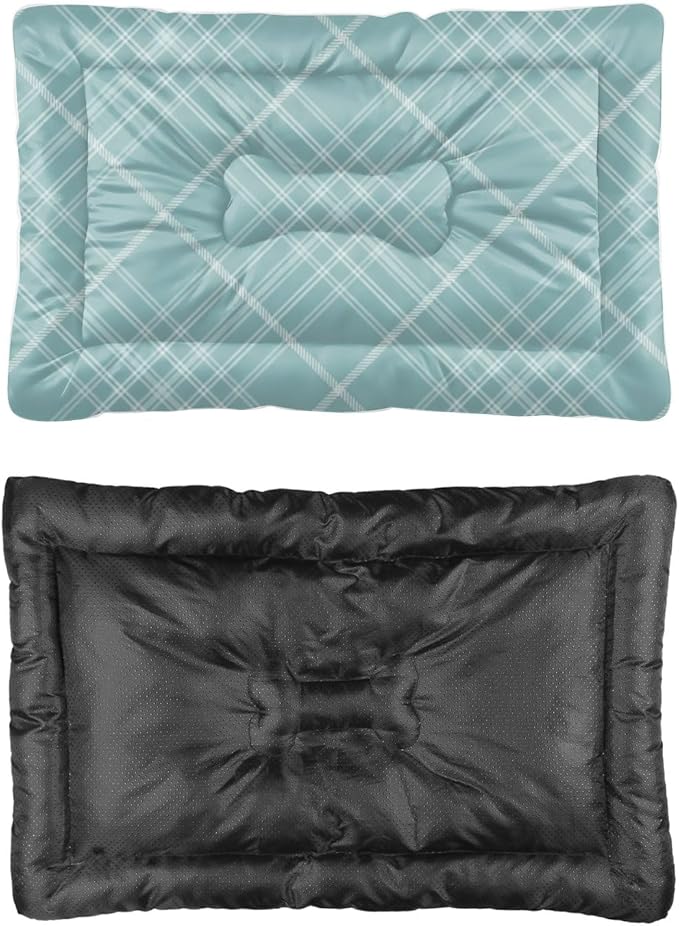 Blue Plaid Pet Bed Pad Non Slip Bottom Water Resistant Dog Bed Cozy Soft Dog Crates Mats Car Essentials for Dogs Printed Mats Gift Soft Pet 36× 24 Inch Indoor Outdoor