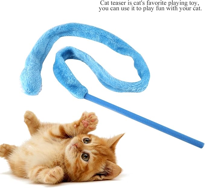Cat Teaser Toy, Snake Shape Design with Silicone Material and 9.4 Inch Handle, Interactive Play Wand for Indoor Cats and Kittens, Green Pink Blue Color Options (Mixed Colors)