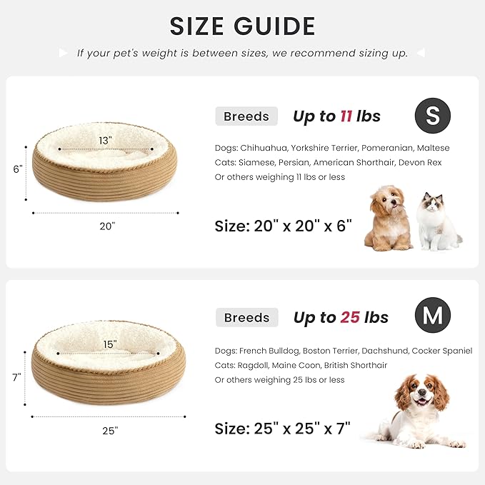Love's cabin Round Donut Cat and Dog Cushion Bed, 20in Pet Bed for Cats or Small Dogs, Anti-Slip & Water-Resistant Bottom, Super Soft Durable Fabric Pet beds, Washable Luxury Cat Dog Bed Stripe Camel