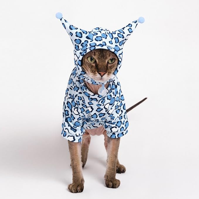 Sphynx Cat Clothes, Cat Suit with Hat and Sweatshirt, Full Set for Hairless Cats, Cornish Rex and Devon Rex (Blue Suit, XXL(10-11lbs))