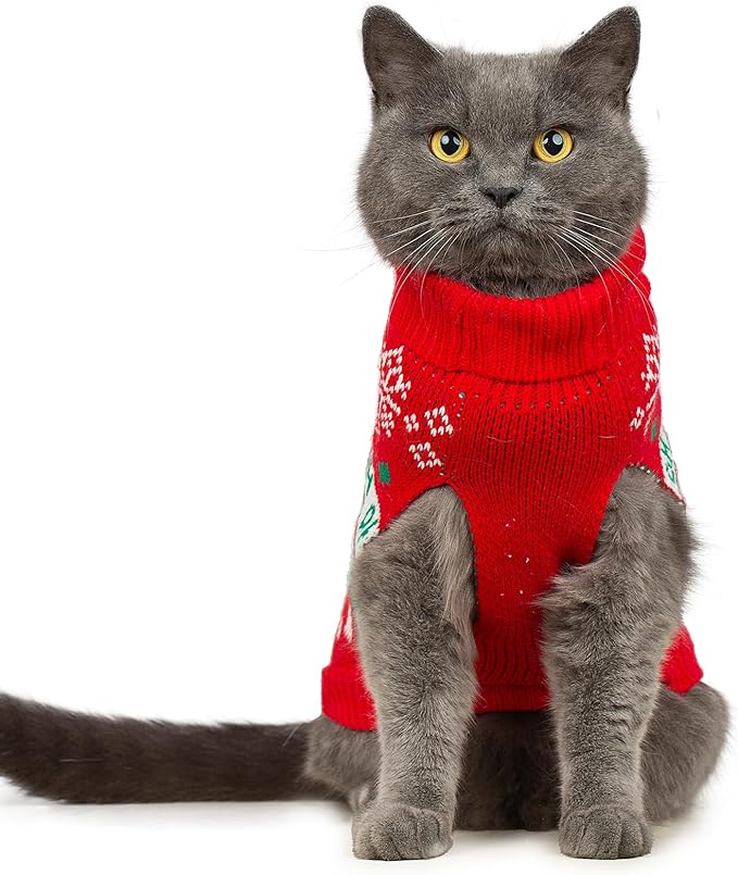 Stretchy Cat Christmas Sweater - 2 Packs Christmas Sweaters for Cats | Snug Winter-Ready Knit for Boy/Girl Cats & Kittens(Scarlet, X-Small)