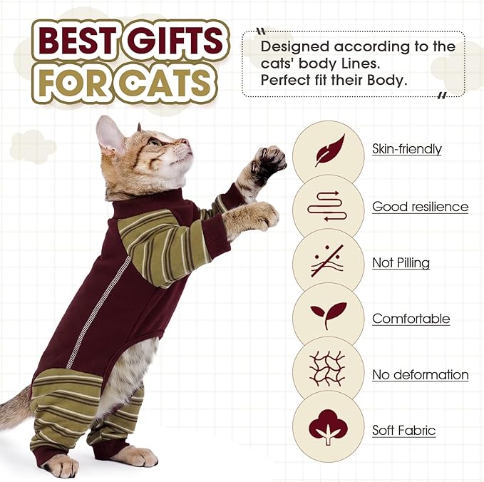 Sticky Cat Clothes, Sphynx Hairless Pajamas for Cats only, Soft Onesie for Kitten, Female Male & Hair Loss Prevention, Red XL