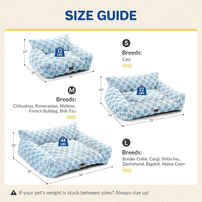 ABCPET Cat Bed Cat Couch for Puppy and Kitten, Fluffy Pet Sofas Medium Dog Sofa Bed, Supportive Cats Sofa for Indoor Cats, Washable Cover & Non-Slip, 32 inch, Blue