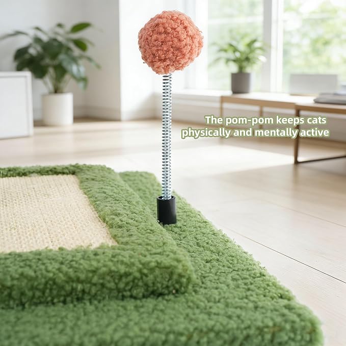 YUNIQUE Cactus Cat Scratching Post with Sisal Rope, Small Cat Tree with Dangling Balls & Feather for Kittens (Green, 22.8'')