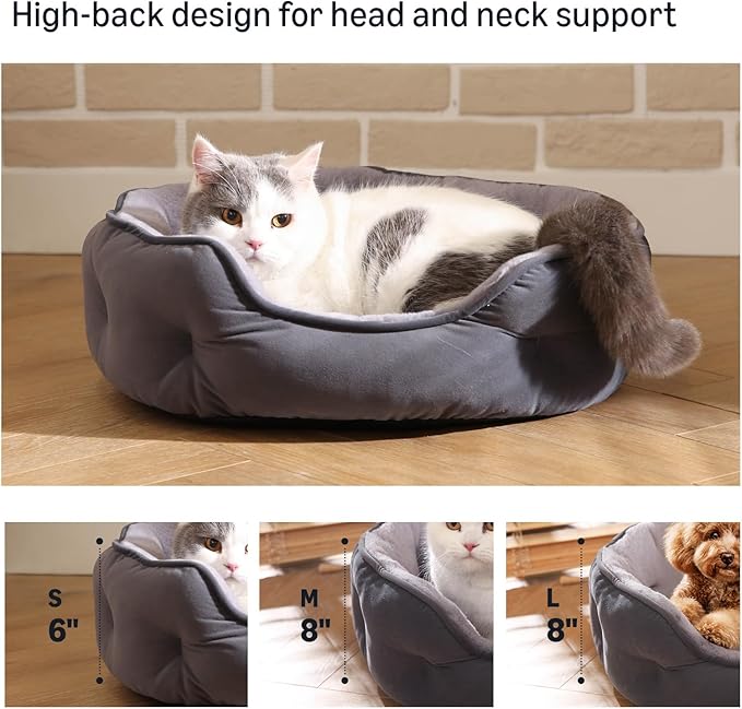 Amazon Basics Round Dog Bed for Medium Dogs, Cat Beds for Indoor Cats, Washable Pet Bed with Soft Plush Cushion, Anti-Slip Bottom, 30x24x8 Inches, Gray