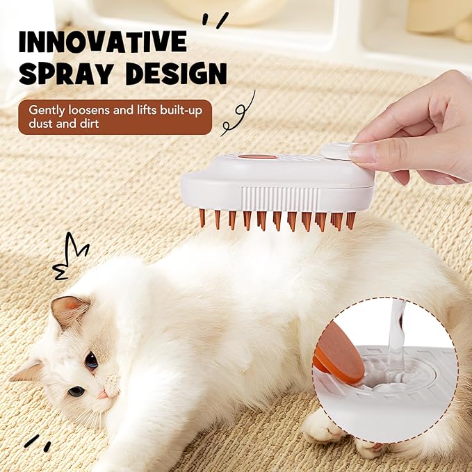 INFOX 1-Pack Cat Steam Brush, 4-in-1 Pet Steaming Grooming Brush for Cats & Dogs
