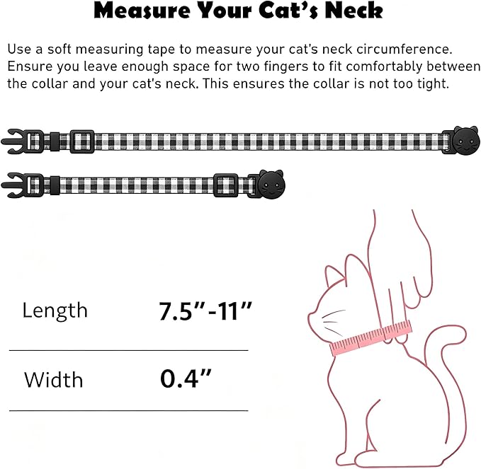2 Pack Cotton Breakaway Cat Collars with Bell and Charms Beige Solid Plaid Safety Collars for Girl Boy Cats, Cat Head and Paw Pendant Cute Kitten Collars
