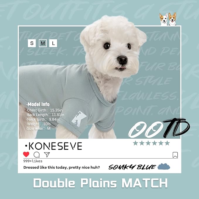 Koneseve Dog Shirt Breathable Cloth Stretchy for Small Medium Dogs 2-Pack Sunny Red & Smoky Blue 3XL