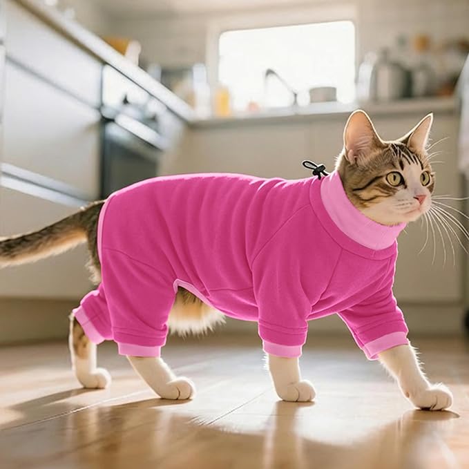 PUMYPOREITY Cat Anti-Licking Sweater – Reduce Over-Grooming & Fur Shedding, Daily Wear Shirt for Calm Cats, Soft & Breathable Skin Protection,Pink,XS