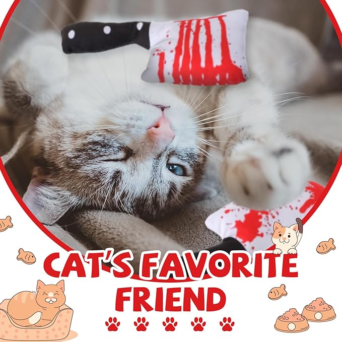 Honoson 8 Pcs Cat Catnip Toys Horror Knife Shaped Kitten Catnip Crinkly Sound Toys Indoor Outdoor Exercise for All Cat Breeds, 7.8 Inches