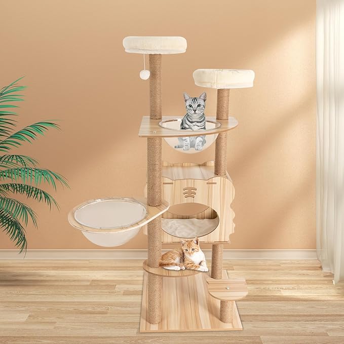 Cat Tree Modern Cat Tower for Indoor Cats, Multi-Level Cat Condos with Scratching Post & Resting Platforms for Large/Small Cat Climbing, Cat Activity Center Playground