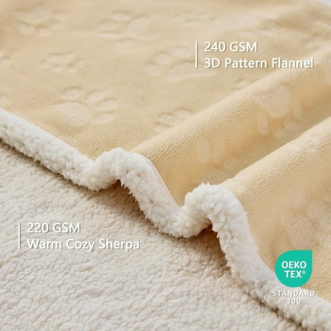 Qeils Pet Blankets for Cats - Waterproof Cat Blanket Washable - Sherpa Fleece Puppy Blanket, Soft Plush Reversible Throw Protector for Bed Couch Car Sofa, 30"X40", Khaki