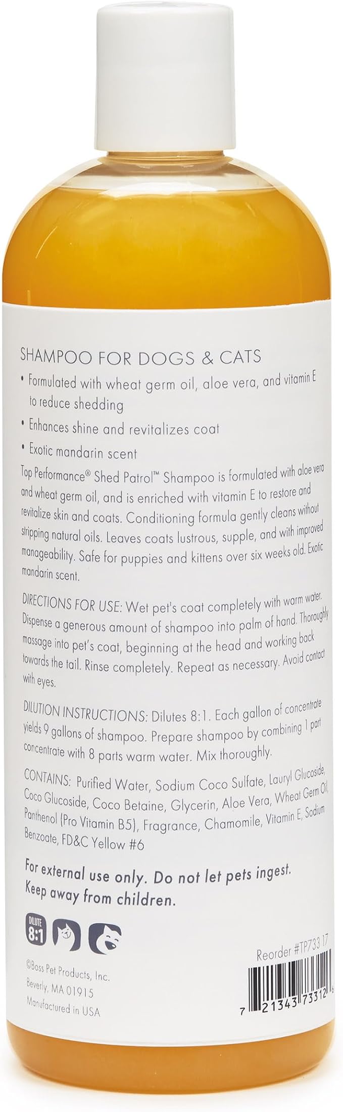 Top Performance Shed Patrol De-Shedding Dog and Cat Shampoo, 17-Ounce