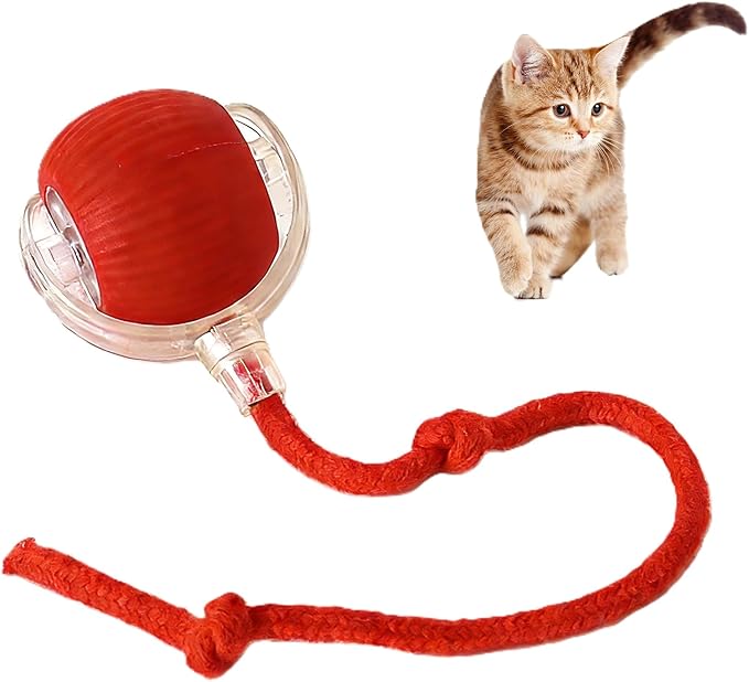 Interactive Cat Toy Ball Automatic Rolling Smart Cat Ball with Tail Motion Activated USB Rechargeable 3 Speed Modes Bird Chirping Durable Silicone Pet Toy for Indoor Cats Multiple Colors (Red)