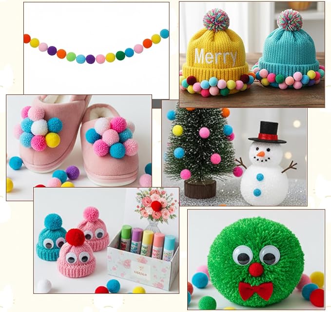 Larrel 100 Pcs Cat Puff Ball Toys, 2.5cm/1in Soft Cat Pom Pom Balls Fuzzy Balls for Cats Cute Pompoms for Indoor Kitten Playing Exercising or Craft DIY Creative Crafts Decorations(Random Assortment)