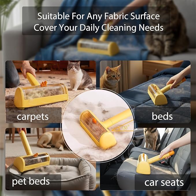Roller Pet Hair Remover，Self Cleaning Shedding Brush，Cat Brush for Shedding, Pet Hair Removal Glove for Dogs & Cats, Gently Remove Fur from Furniture, Laundry, Carpet & Car Seats，3 Piece Set (Yellow)