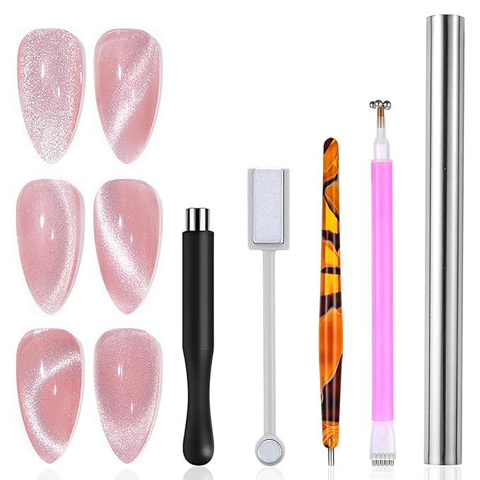 5Pcs Nail Art Magnet Set For Nails 3d Cat Eye Magnets Dual End Cylindrical Flower Point Nail Magnets For Cat Eye Nails Polish Magnets Sticks Nail Art Magnetic Sticks Cat Eye Design Tools