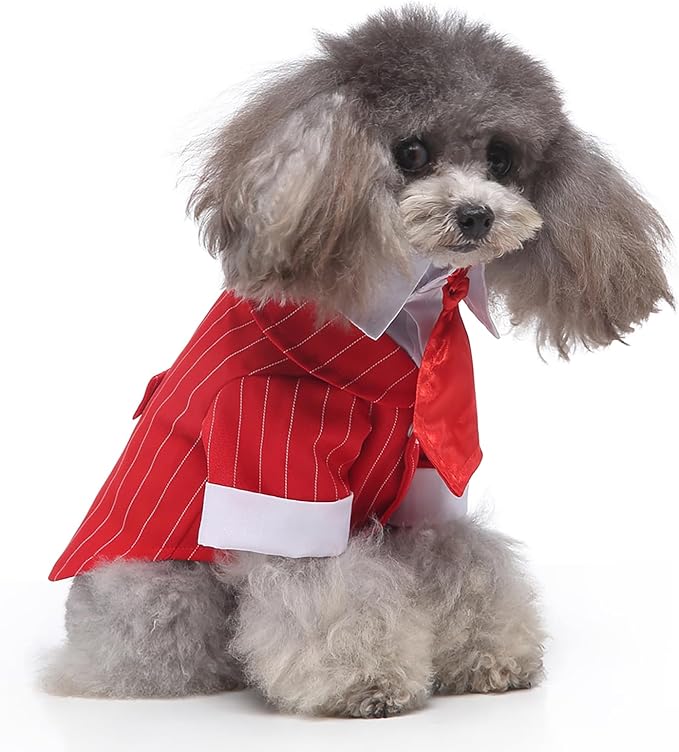 GabeFish Pets Wedding Jackets Suit for Dogs with Bow Tie Puppy Cat Formal Clothes Shirt Tuxedo (RedStriped, S (Chest 12.9in/33cm)