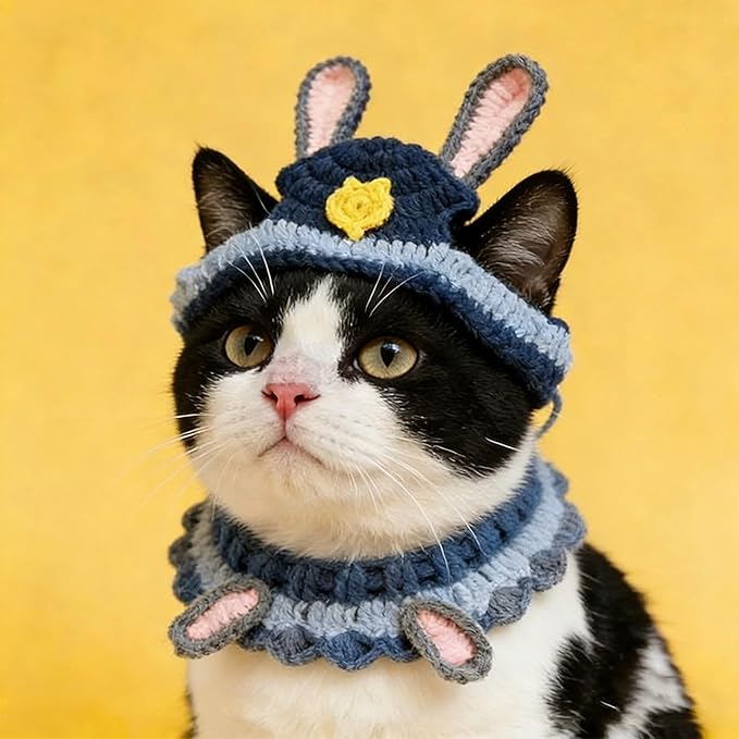 Cat Costumes for Female Cats Outfit Hat & Bandana Scarf Set, Puppy Party Hat for Small Pets Birthday Gift (Blue)