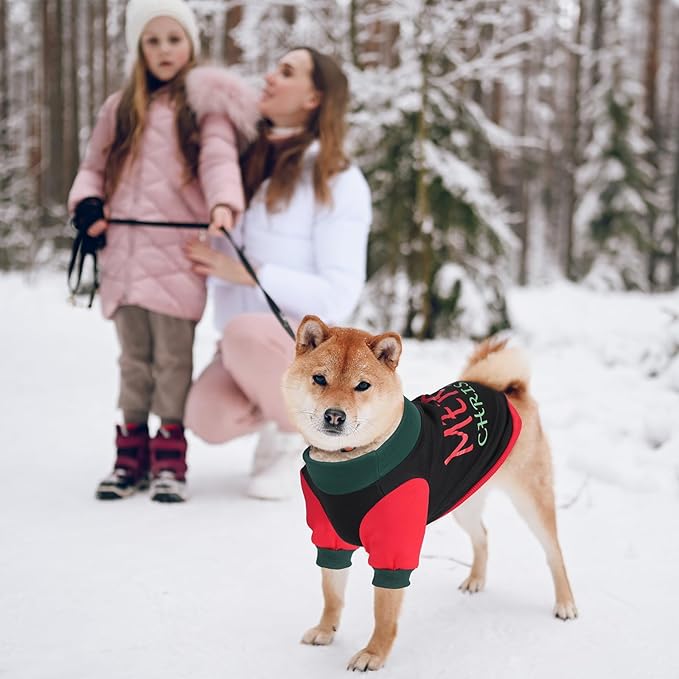 Ugly Christmas Dog Sweater – Soft & Warm Turtleneck Dog Outfit with Leash Hole, Cold-Weather Coat for Dogs & Cats, Perfect for Christmas (Black+Red+Green, Small)
