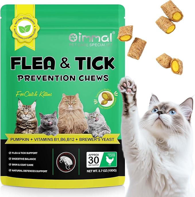 Specifically Formulated for Cats, Chewable Tablets for Cats & Kittens, Daily Support for Flea & Tick Defense, Immune Health & Gut Care, All Breeds & Ages, 30 Chewable Supplements