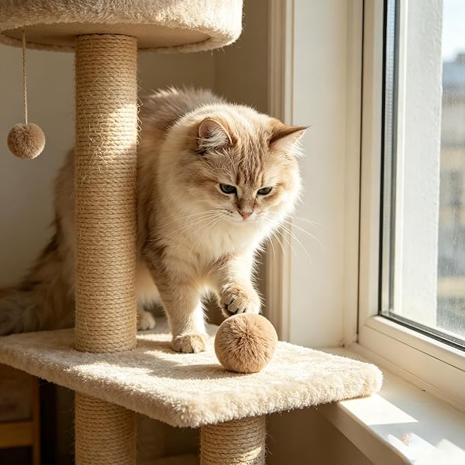 Rabbit Fur Ball Cat Toy, Soft Plush Catnip Cat Toys for Indoor Cats, Durable Kitten Chew Toys for Biting, Natural Fur Cat Toys for All Breeds of Cats(3PCS)