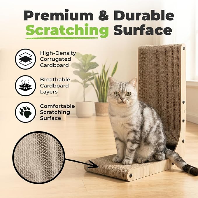 Best Pet Supplies Catify Cat Scratcher, Fun Interactive Scratchers, Posts, Poles, Claw Safe, Furniture Saver Indoor Play Support Natural Cat Behaviors Heavy Duty - L-Shape Scratcher, 16.5 x 11.4