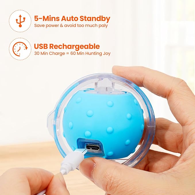 HGB Interactive Cat Toy for Indoor Cats, Automatic Moving Ball with Hunting Play Mat, Motion Activated Hide & Seek Cat Toy with Chirping Sound, Rechargeable Kitten Toys for Bored Indoor Cats