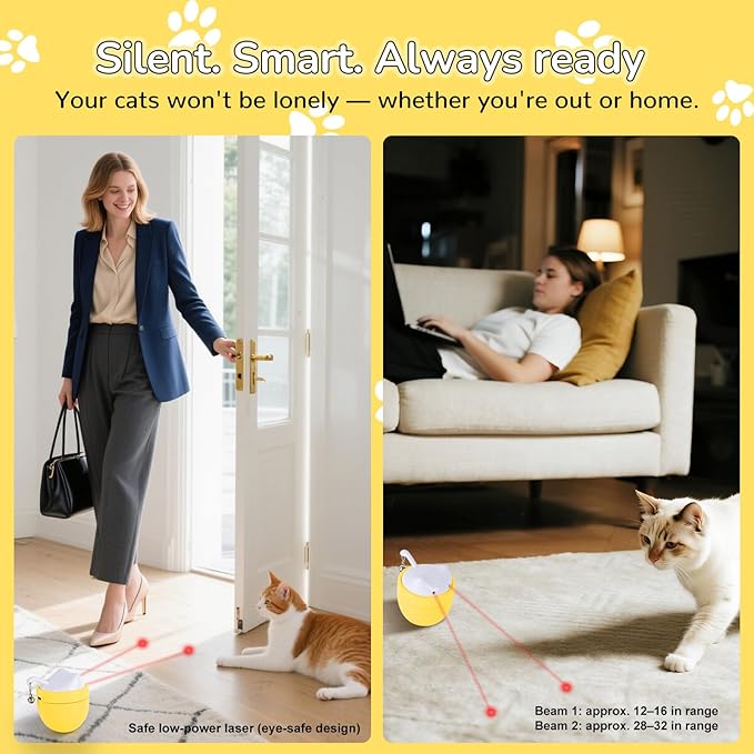 Cat Laser Toy Automatic for Indoor Cats with Dual Rotating Beams, Ultra-Quiet 35–38dB, Hands-Free Interactive Play for Multi-Cat Homes, Catteries & Daily Indoor Exercise