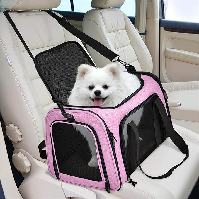 17×11×11 Inches Cat, Dog Carrier for Small Medium Puppies up to 15 Lbs,Soft-Sided Travel & Airline Approved Pet Carrier,Breathable & Foldable Design for Daily Use & Pet Care with Foldable Bowl