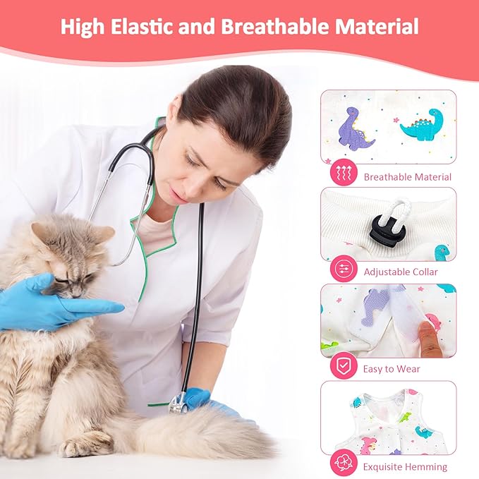 2 PCS Cat Recovery Suit Female Cat Onesie for Cats After Surgery Spay Abdominal Wounds, Kitten Recovery Suit Female Breathable E-Collar Alternative Kitten Onesie Anti Licking Large