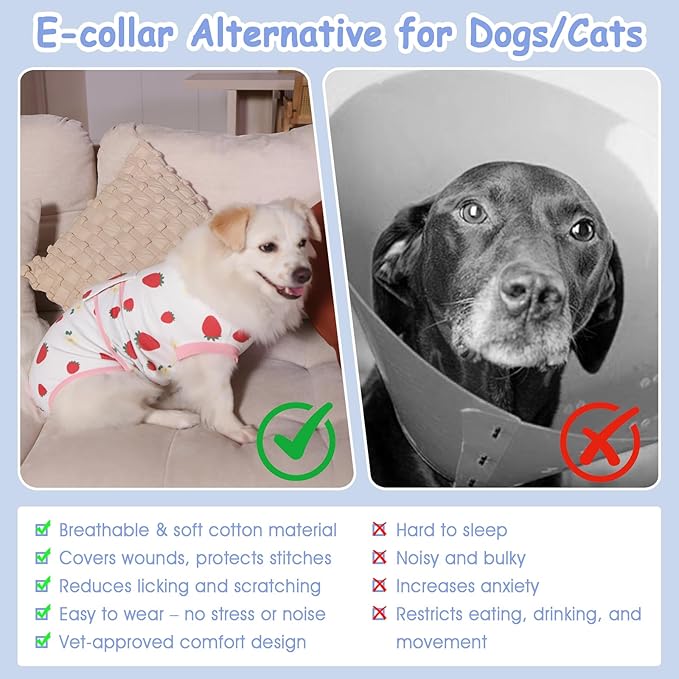 PET Glam Recovery Suit for Dogs Cats, After Surgery, Alternative E-Collar Dog CAT. PET Shirt Breathable Abdominal Wounds, Neuter Cotton, Prevent Licking Onesie Surgical (RED, M)