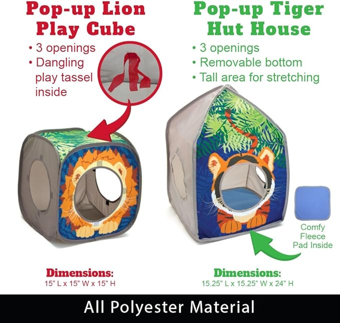 Kitty City Safari Jungle Cat Play Set, Collapsible Pop-Up Cat Toys Combo with Cube, Tunnel & Hideout, Interactive Indoor Cat Playhouse for Exercise, Hiding & Lounging
