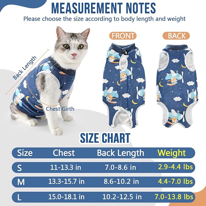SlowTon Cat Recovery Suit - Cat Onesie for Cats After Surgery Female Male, Kitten Clothes Cats Surgical Spay Suit Abdominal Wounds, E-Collar Alternative Bodysuit Shirt Anti-Licking (Navy, L)