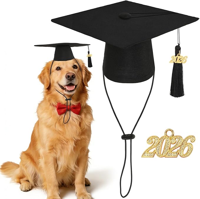 JULMELON Pet Graduation Caps with 2026 Black Tassels, Dog and Cats Graduation Hats Adjustable Mini Graduation Caps for AKC Graduation Photo Props Holiday Costume Accessories