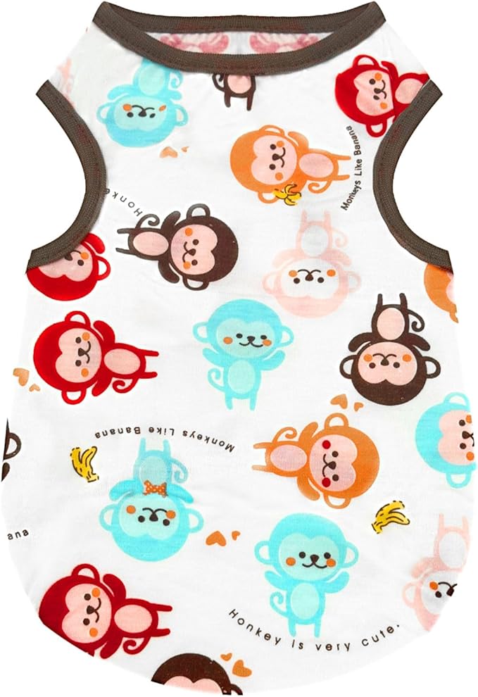 PETCARE Cartoon Dog Shirts for Small Dogs Cute Dog Clothes Brown Monkey Tshirt Soft Cotton Puppy Pajamas Breathable Sleeveless Pet Tank Top Spring Summer Dogs Clothes for Chihuahua Yorkie Shih Tzu